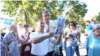 Moldovans take part in an election discussion ahead of the country's parliamentary vote on September 28. 