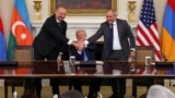 U.S. President Trump participates in a trilateral signing with Armenia's PM Pashinyan and Azerbaijan's President Aliyev, in Washington, D.C.