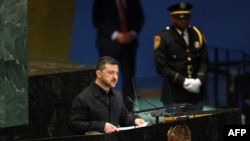 Украинскиот претседател Володимир Зеленски зборува во ОН во Њујорк на 24 септември 2025 година.